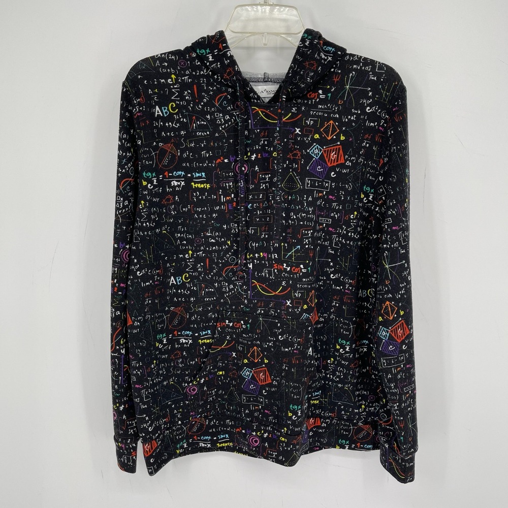 L.A. Soul Women's Black Math Science Equations Pullover Hoodie Sweatshirt Size L